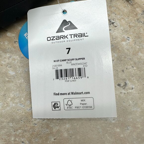 Ozark Trail Men's Size 7 Camp Scuff Slipper Blue Water Repellent Indoor Outdoor - Picture 9 of 10